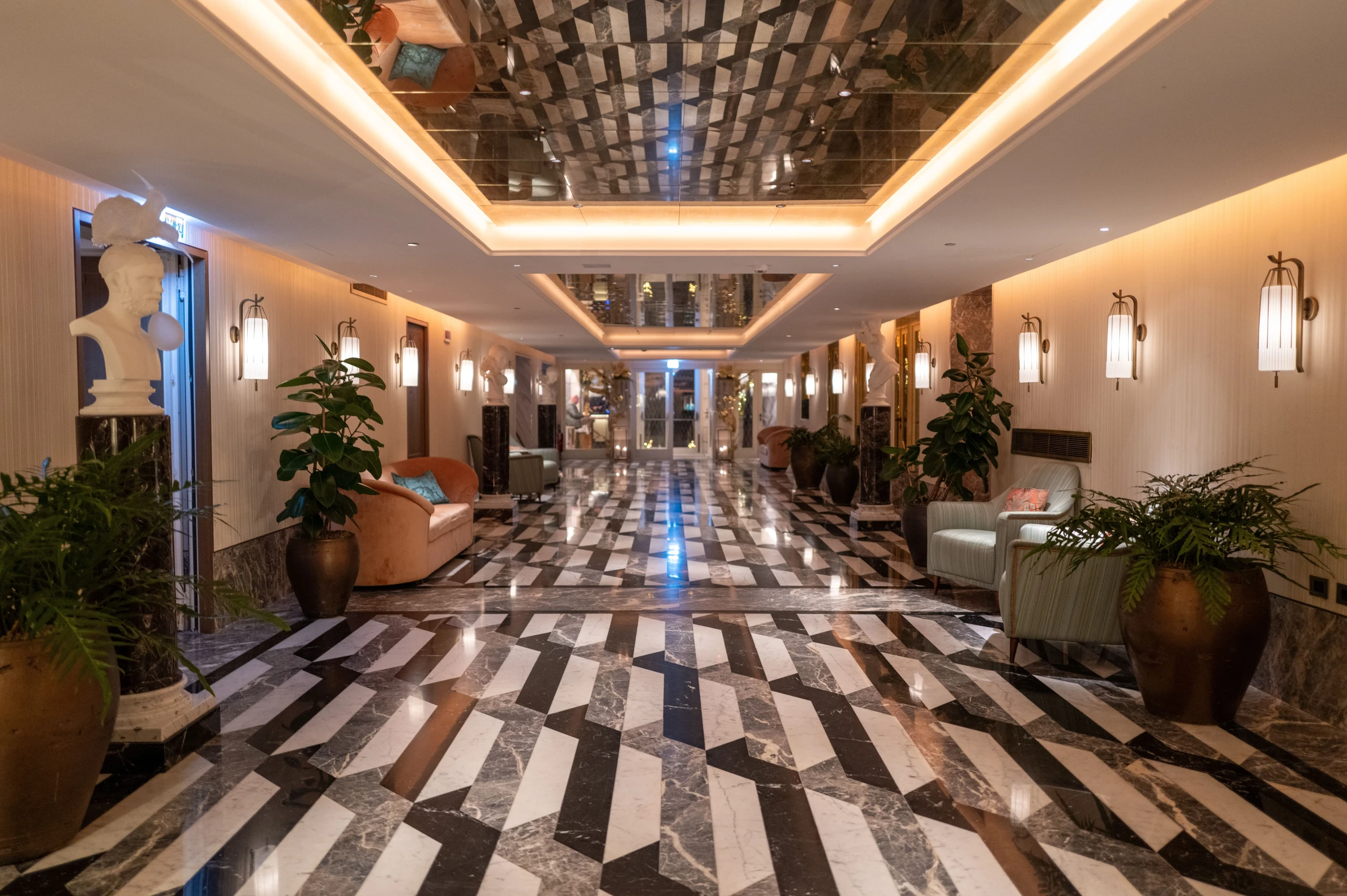 Luxury hotel lobby and private check-in area